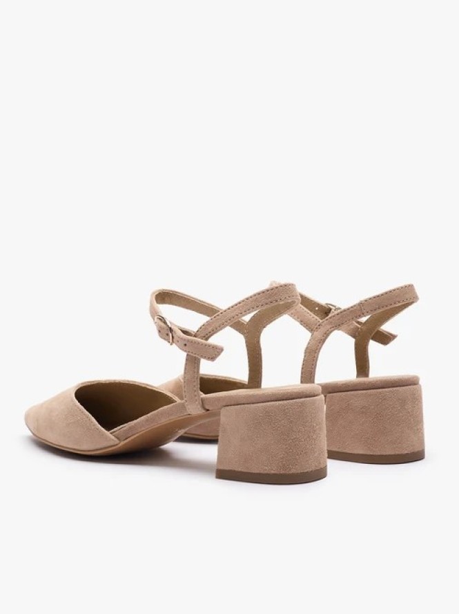 Taupe czółenka bez pięty slingback na słupku