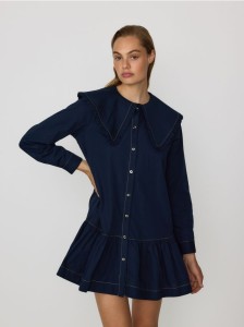 Sukienka mini z kołnierzykiem - granatowy