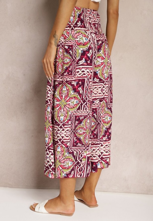 Fioletowe Spodnie Kuloty z Bawełny High Waist z Gumką w Pasie Palovia