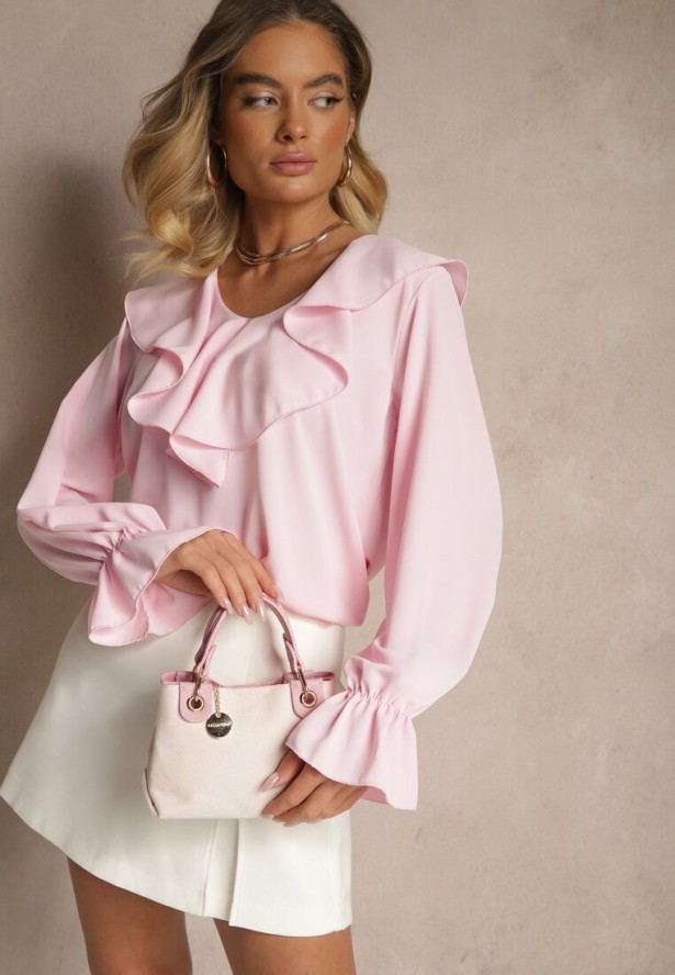 Różowa Bluzka Ozdobiona Falbanką Tananissa