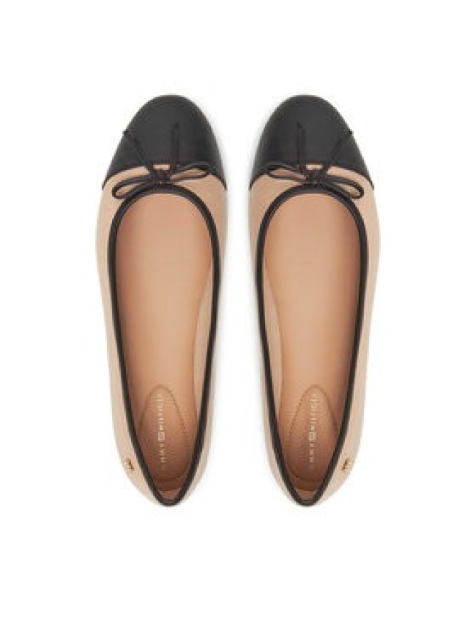 Tommy Hilfiger Baleriny Toe Cap Leather Ballerina FW0FW08759 Écru