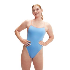 Strój Kąpielowy Speedo Solid Vback – Niebieski/Brzoskwiniowy – Rozmiar 38