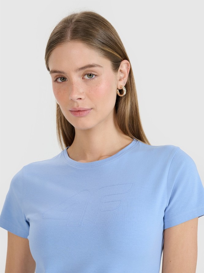 4F T-shirt slim z nadrukiem damski - granatowy S