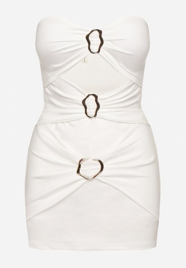 Biały Komplet z Wiskozą Zdobiony Klamrami Top Bez Rękawów i Spódnica Mirasenia