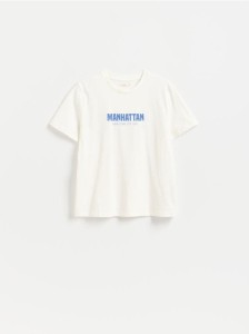 Bawełniany t-shirt z nadrukiem - złamana biel