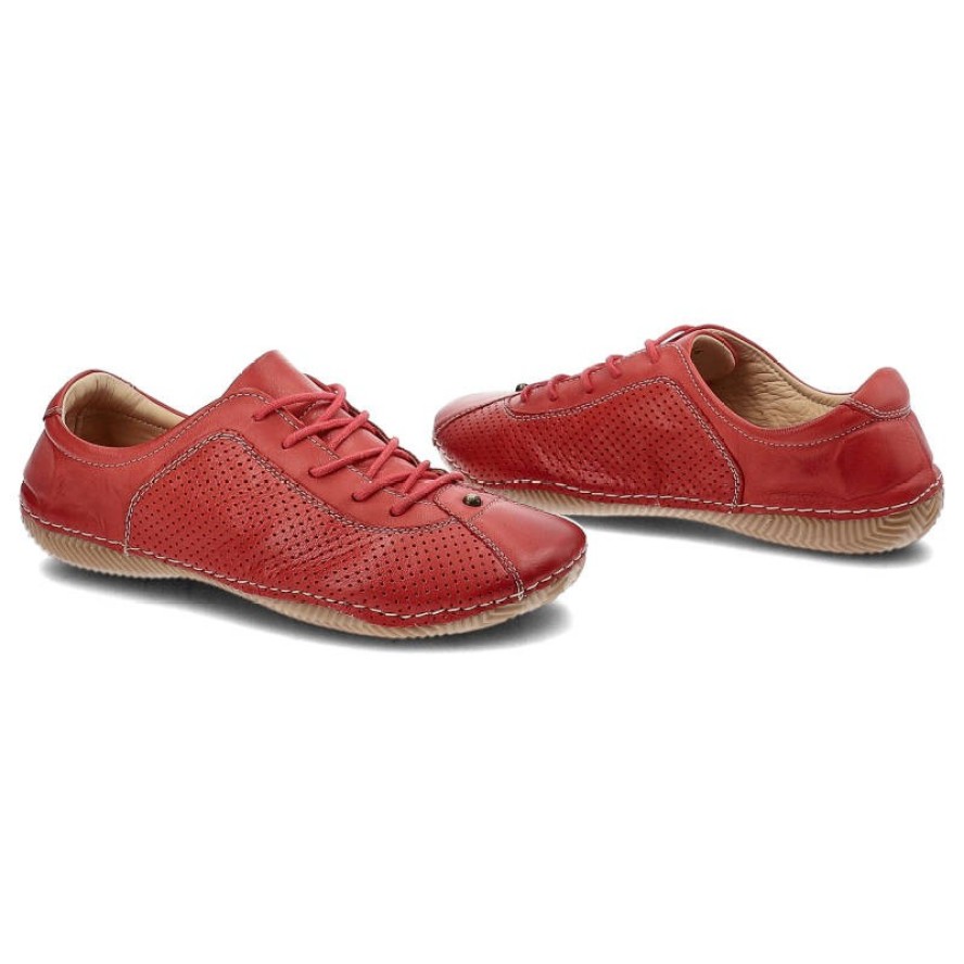 Czerwone Półbuty Maciejka Wygodne Skórzane Buty Damskie