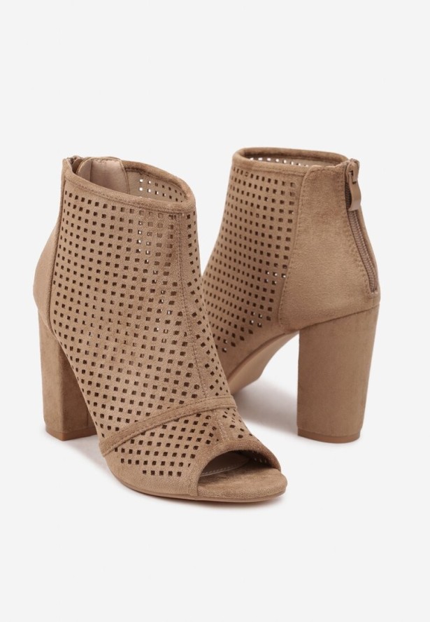 Ciemnobeżowe Ażurowe Sandały Vices na Obcasie Felileva