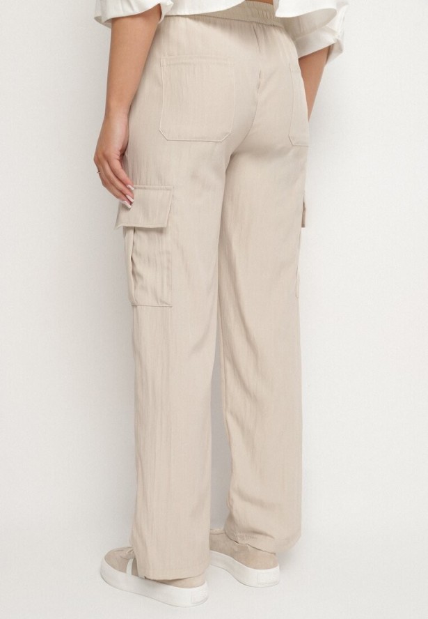 Jasnobeżowe Szerokie Spodnie Cargo z Bawełną i Wysokim Stanem Maillira
