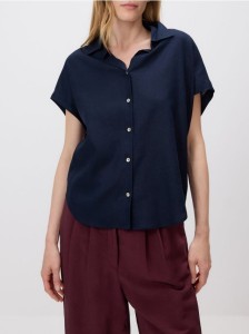 Koszula z lnem i wiskozą - granatowy