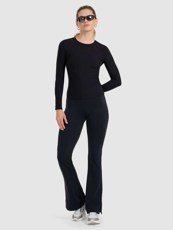 4F Longsleeve slim z prążkowanej dzianiny damski - czarny XL