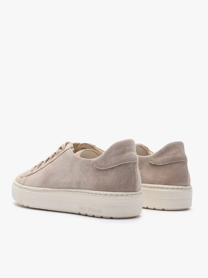 Piaskowe sneakersy ze skóry welurowej