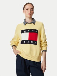 Tommy Jeans Sweter Flag DW0DW23450 Żółty jasny Regular Fit