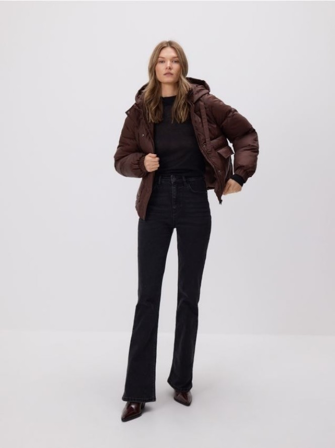 Pikowana kurtka z kapturem - ciemnobrązowy