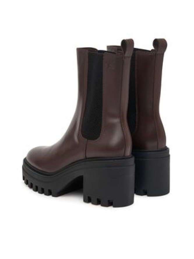 Calvin Klein Botki Chunky Heeled Chelsea Lth YW0YW01547 Brązowy ciemny