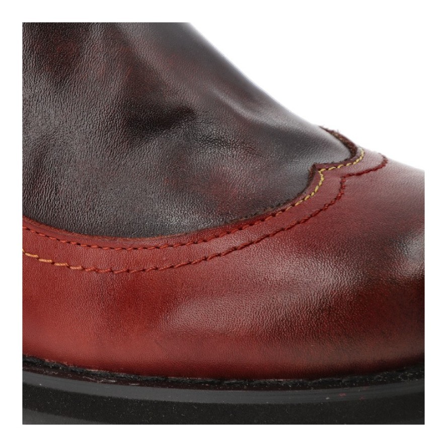 Kozaki damskie Laura Vita, wysoka cholewka ze skóry we wzory na płaskim obcasie, czerwone, SO2014-2