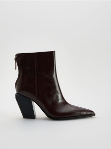 Skórzane botki na obcasie - bordowy