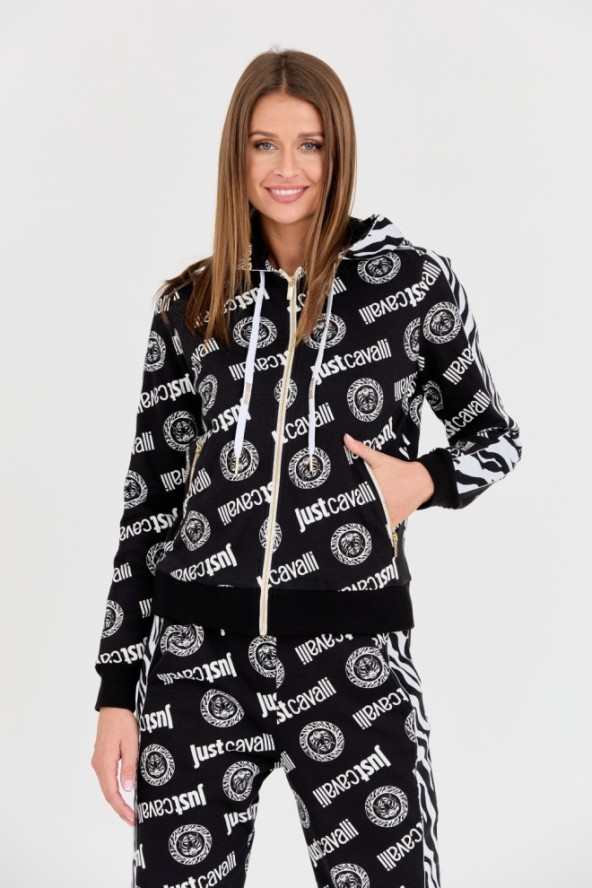 JUST CAVALLI Czarna damska bluza Logo Tigre, Rozmiar M