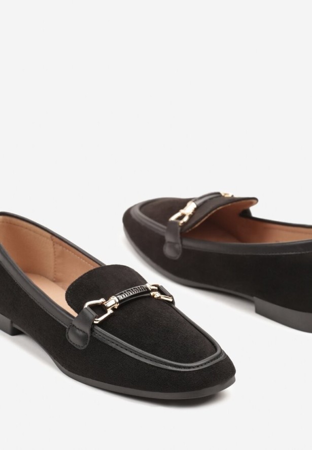 Czarne Mokasyny Loafersy z Klamerką Esseria