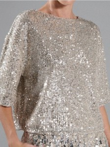 Cekinowa bluzka z krótkim rękawem - srebrny