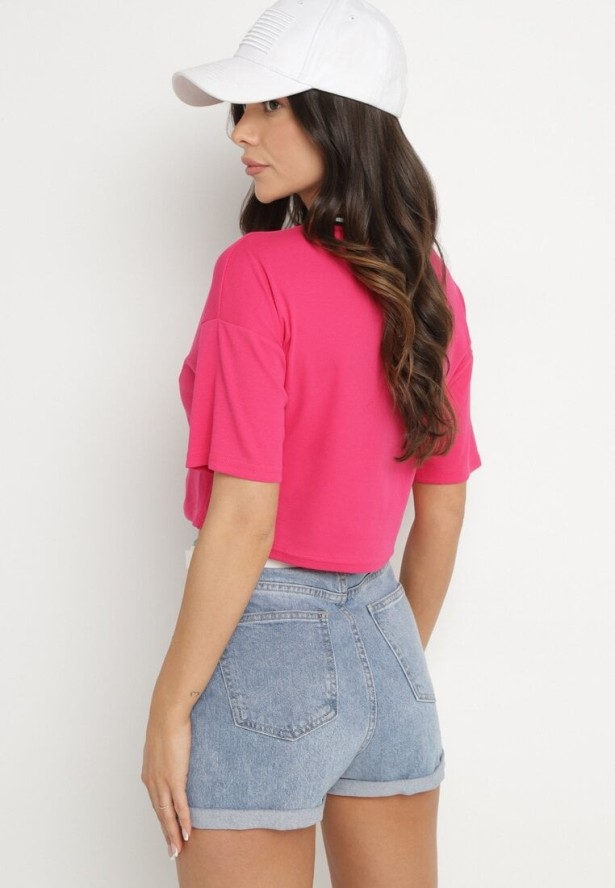 Fuksjowy Bawełniany T-shirt z Napisem Nitanelia