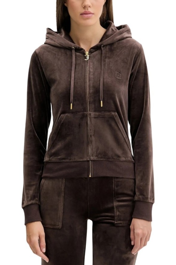 JUICY COUTURE Czekoladowa bluza damska Robertson Hoodie, Rozmiar S