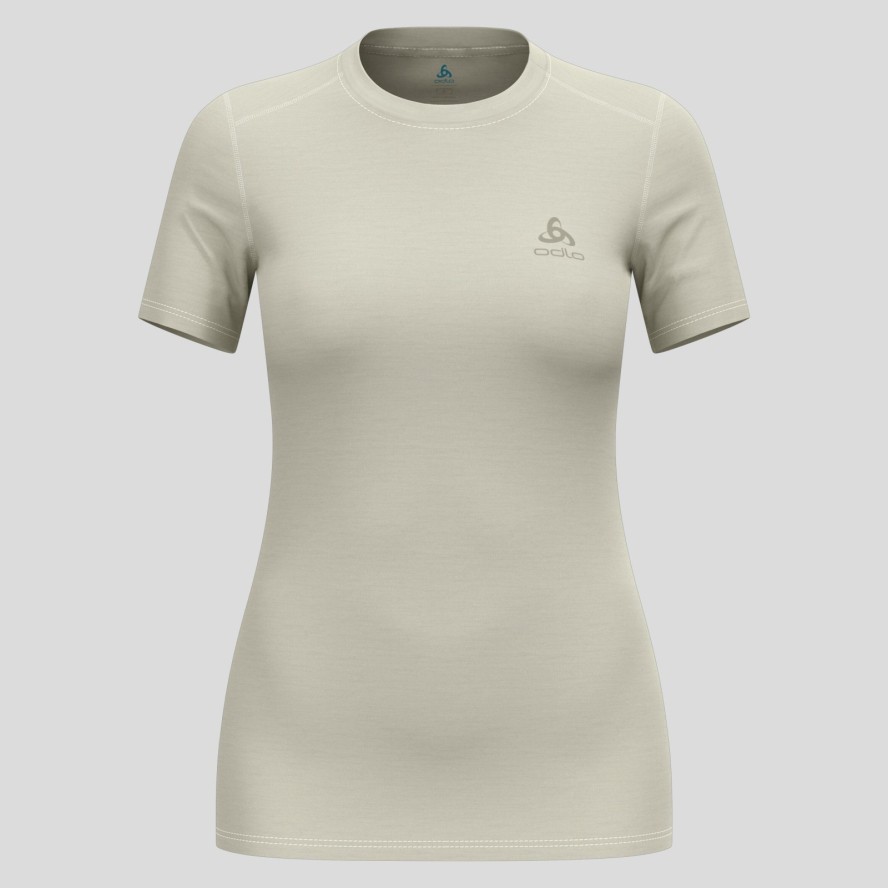 Koszulka damska ODLO Merino 160 BL TOP krótki rękaw - beżowa, 100% wełna
