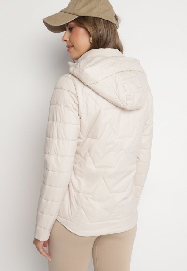 Ciemnobeżowa Pikowana Kurtka z Odpinanym Kapturem Noridi