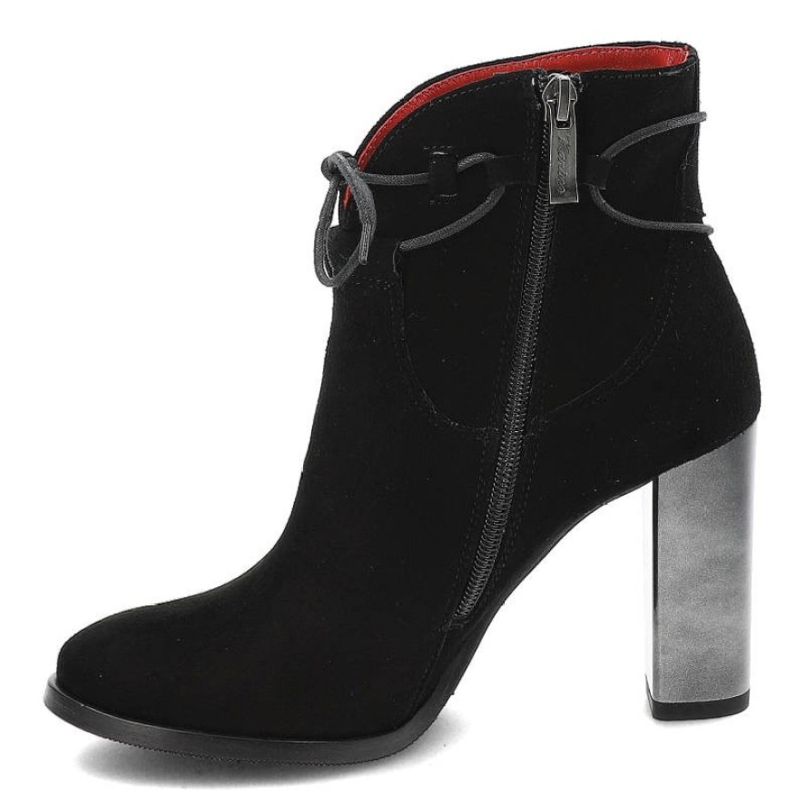 Czarne Botki Karino Eleganckie Skórzane Buty Na Obcasie