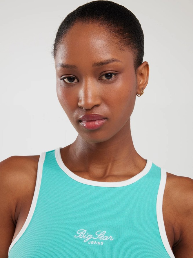 Koszulka damska na ramiączkach z kontrastowym wykoŅczeniem turkusowa Arisa 302