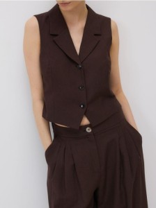Kamizelka z dodatkiem lnu - ciemnobrązowy