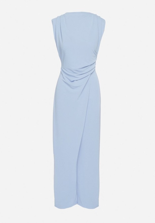 Niebieski Kombinezon Bez Rękawów z Ozdobnym Marszczeniem Sepalene