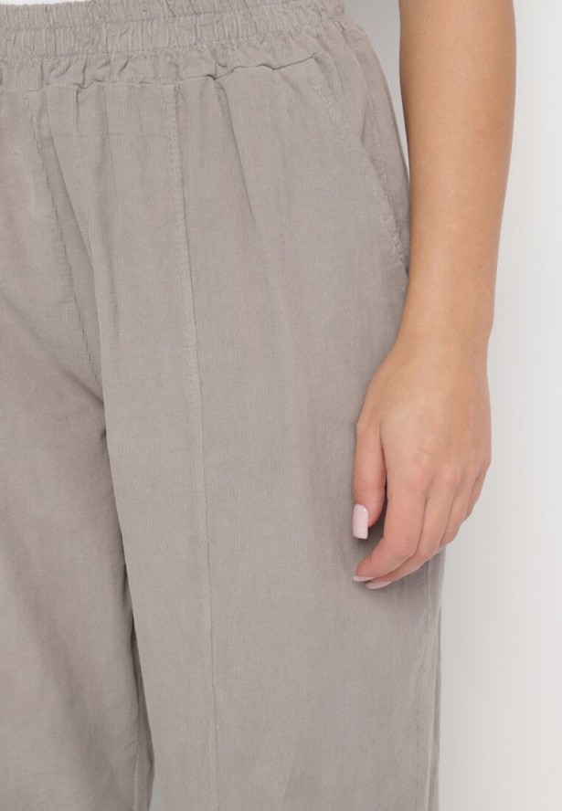 Szare Klasyczne Spodnie z Bawełny z Wysokim Stanem Isesi