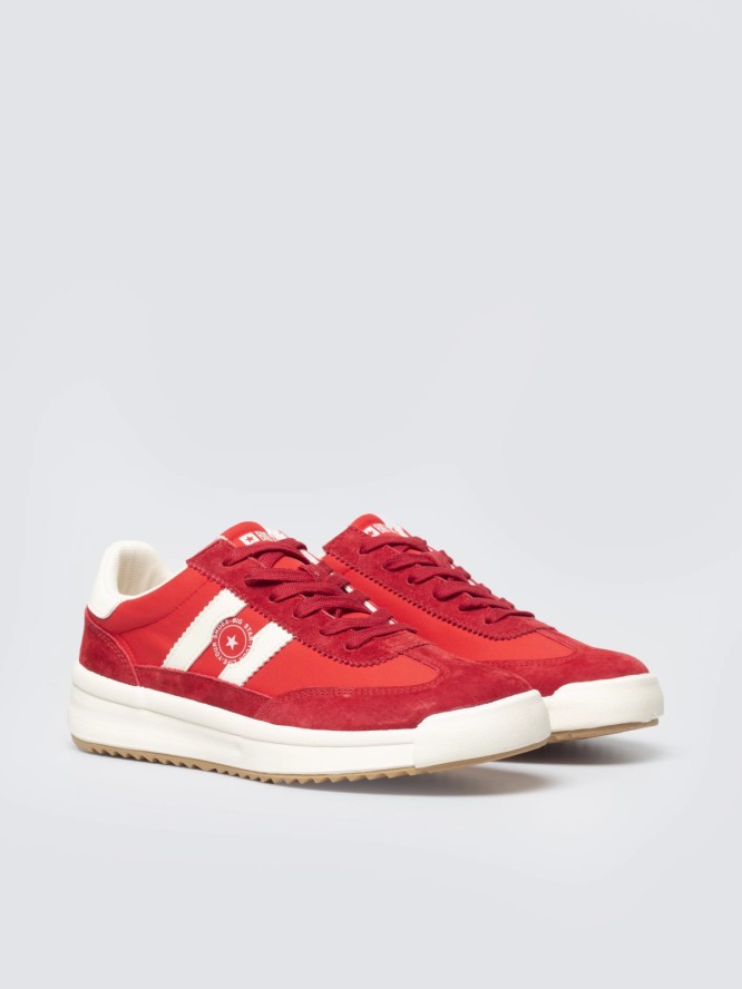 sneakersy damskie ze skórzanymi wstawkami czerwone tt274158 603