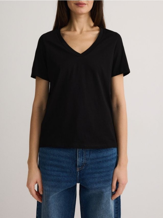 T-shirt regular z dekoltem V - czarny