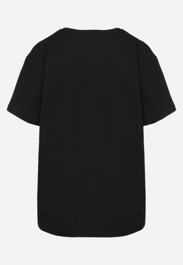 Czarna Bawełniana Bluzka z Napisem i Kokardą Tinala