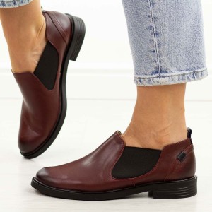 Bordowe skórzane Polskie półbuty damskie Gregors 1156