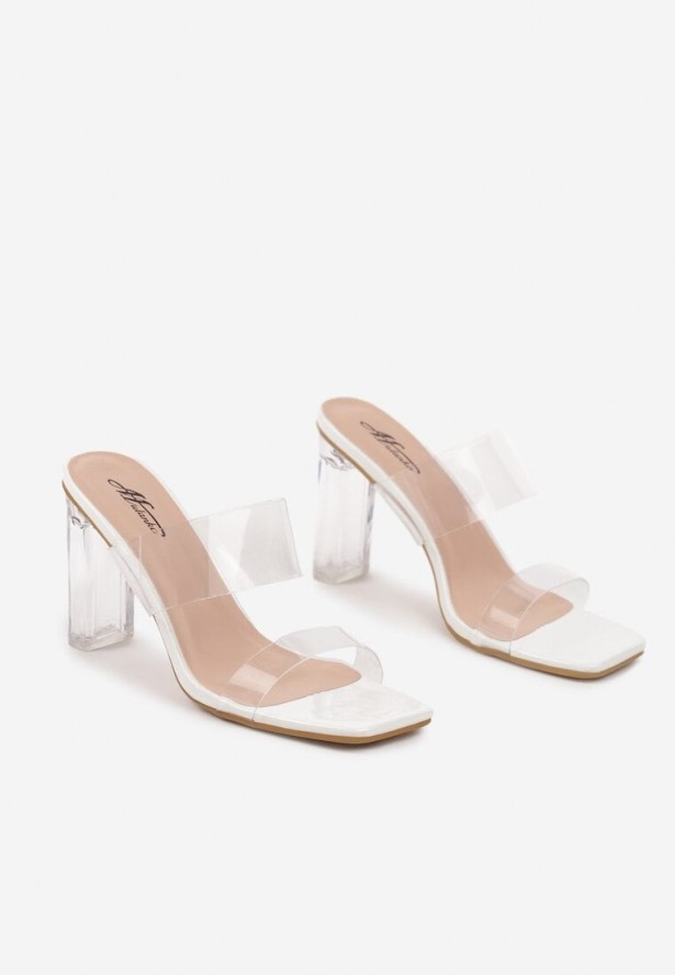 Białe Klapki Na Słupku z Transparentnymi Elementami Elarine