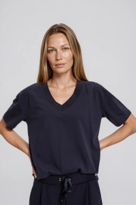 T-shirt z dekoltem w serek granatowy