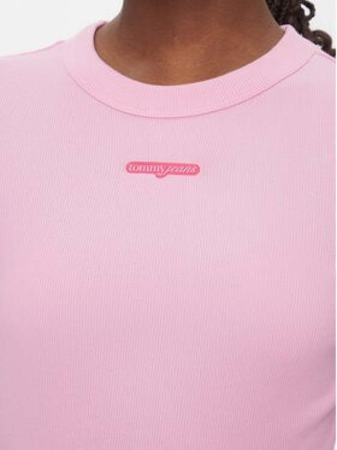 Tommy Jeans T-Shirt Script Label DW0DW21402 Różowy Slim Fit
