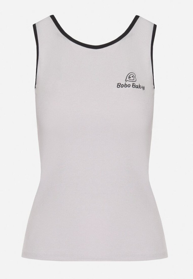 Szary Wiskozowy Top Ozdobiony Nadrukiem Amovara