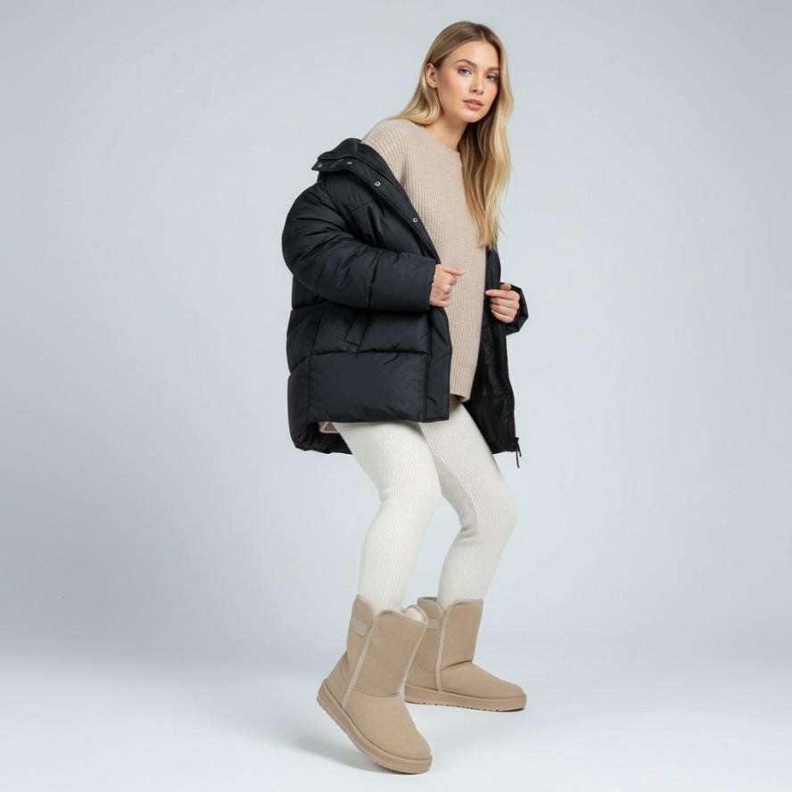 Beżowe Śniegowce Big Star Ocieplane Botki Damskie