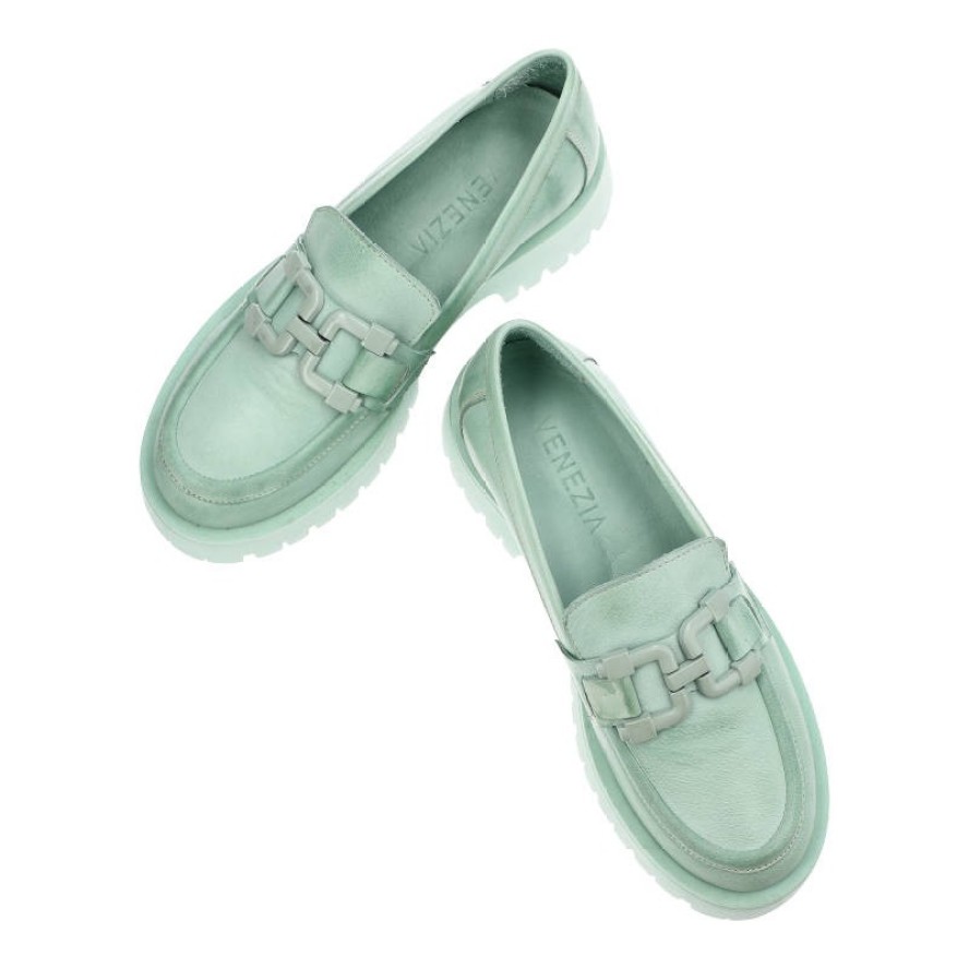 Zielone Mokasyny Venezia Stylowe Buty Damskie