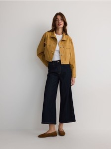 Bawełniana kurtka z kołnierzem - musztardowy