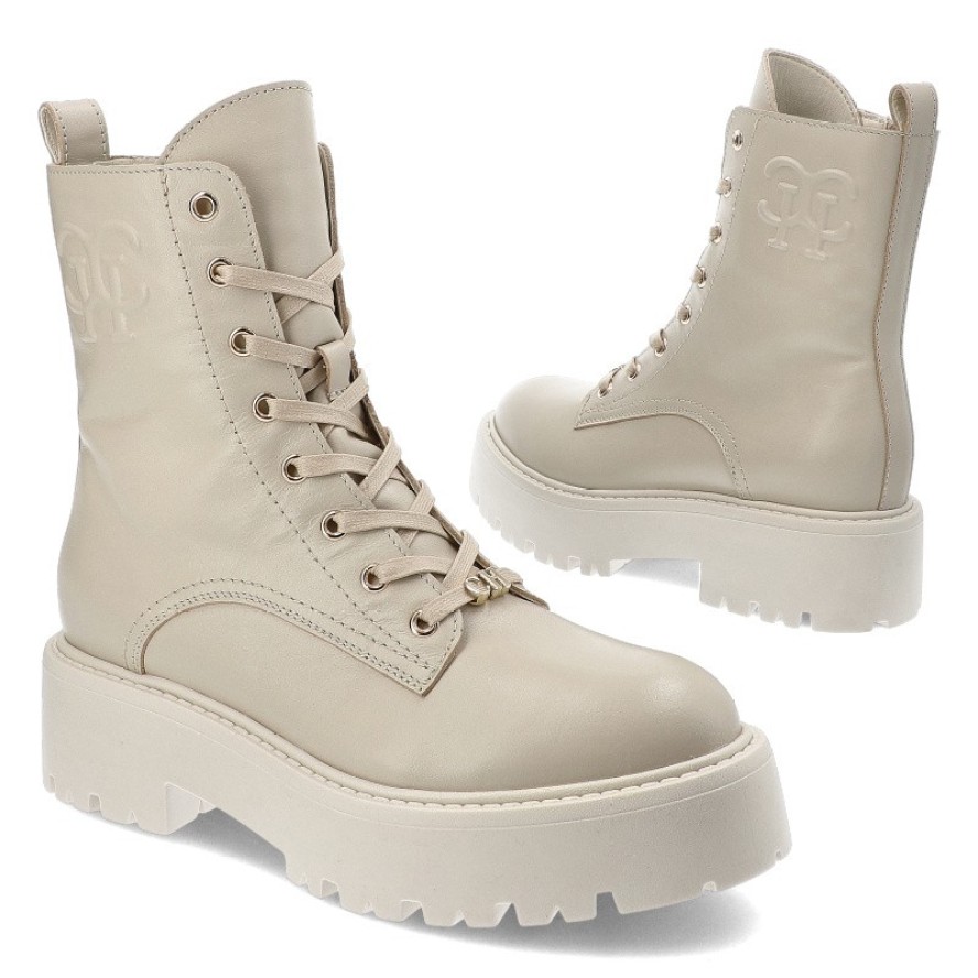 Beżowe Botki Chebello Obuwie Damskie Ze Skóry Naturalnej