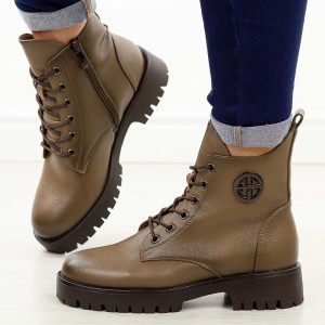 Khaki botki damskie na traperze Potocki 12672