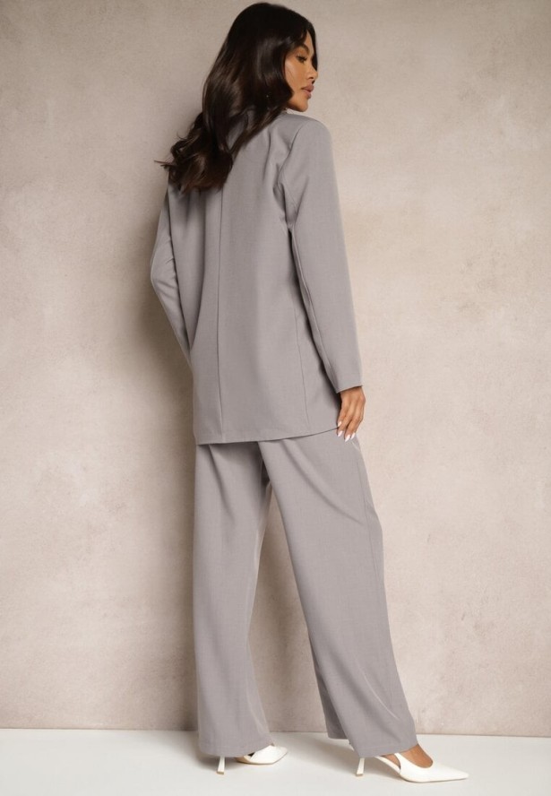 Szary Komplet o Garniturowym Kroju z Marynarką i Spodniami Eleasira