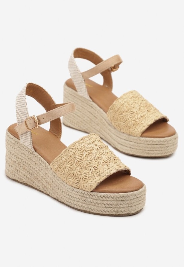 Beżowe Sandały na Koturnie Vices w Stylu Boho Danione