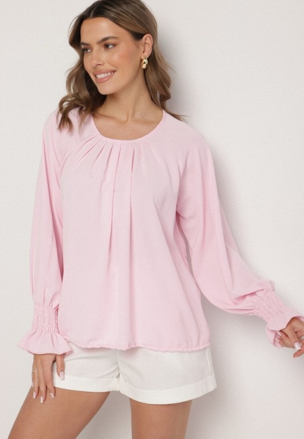 Różowa Bluzka z Ozdobnymi Falbankami Emitta
