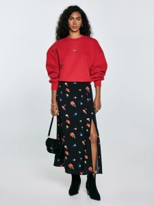 Spódnica damska midi z wiskozy z motywem kwiatowym czarna Brie 906