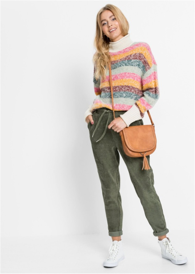 Spodnie w optyce sztruksowych z elastycznym paskiem